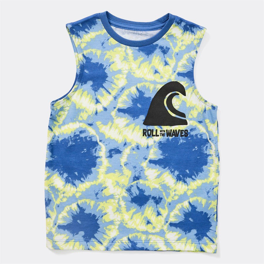 K-D Kids Tie Dye Print Tank - Blue & Green