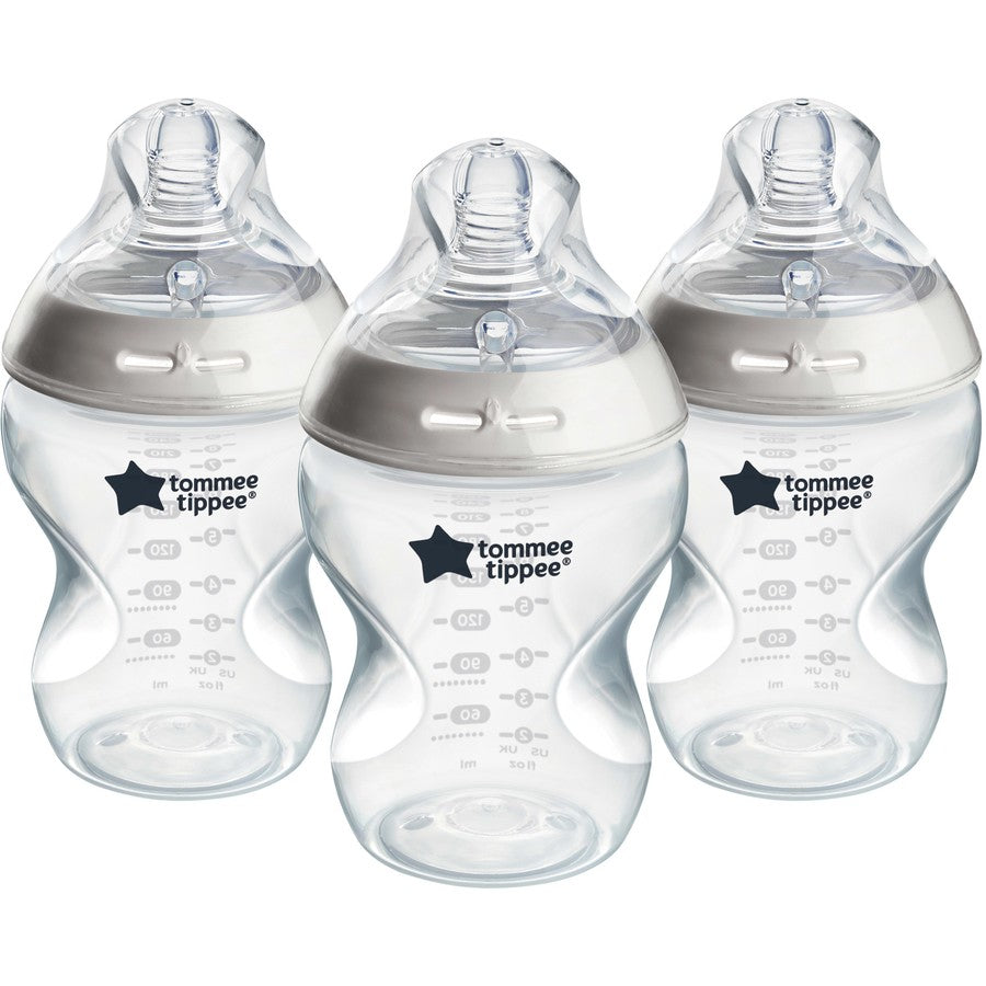 Tommee Tippee Baby Bottles, Natural Start Anti-Colic Baby Bottle with Slow Flow Breast-Like Teat 260ml 0m+ Self-Sterilising Decorated 3 Pack