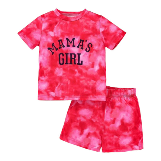 Cute And Stylish Tie-Dye Letter T-Shirt And Shorts Set For Baby Girls