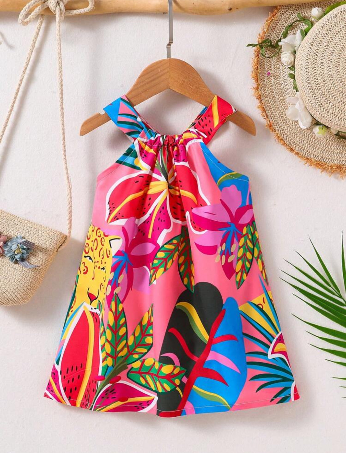 Baby Girl Tropical Printed Colorful Casual Halter Dress