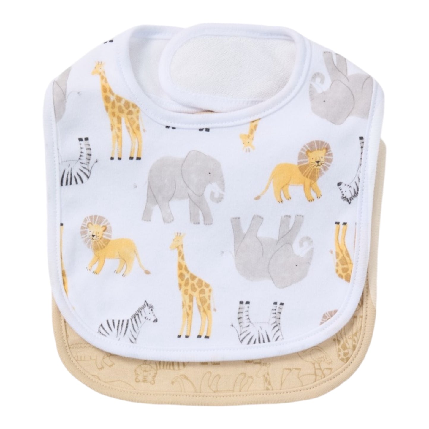 Dymples Baby Safari Print Newborn Bib 2 Pack - White & Brown - Size One Size