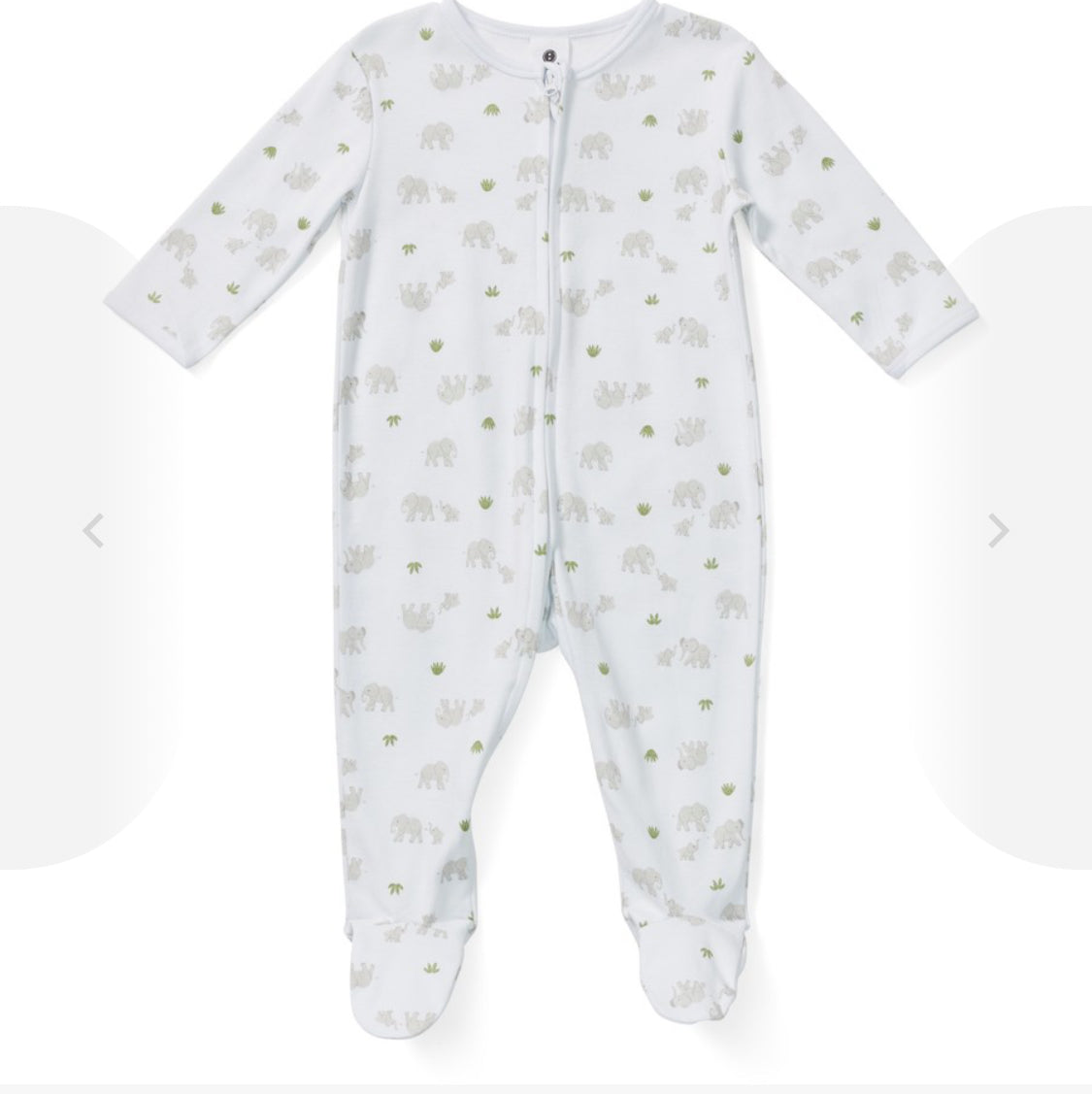 Dymples Baby Organic Cotton Elephant Print Zip Coveralls - Grey & White