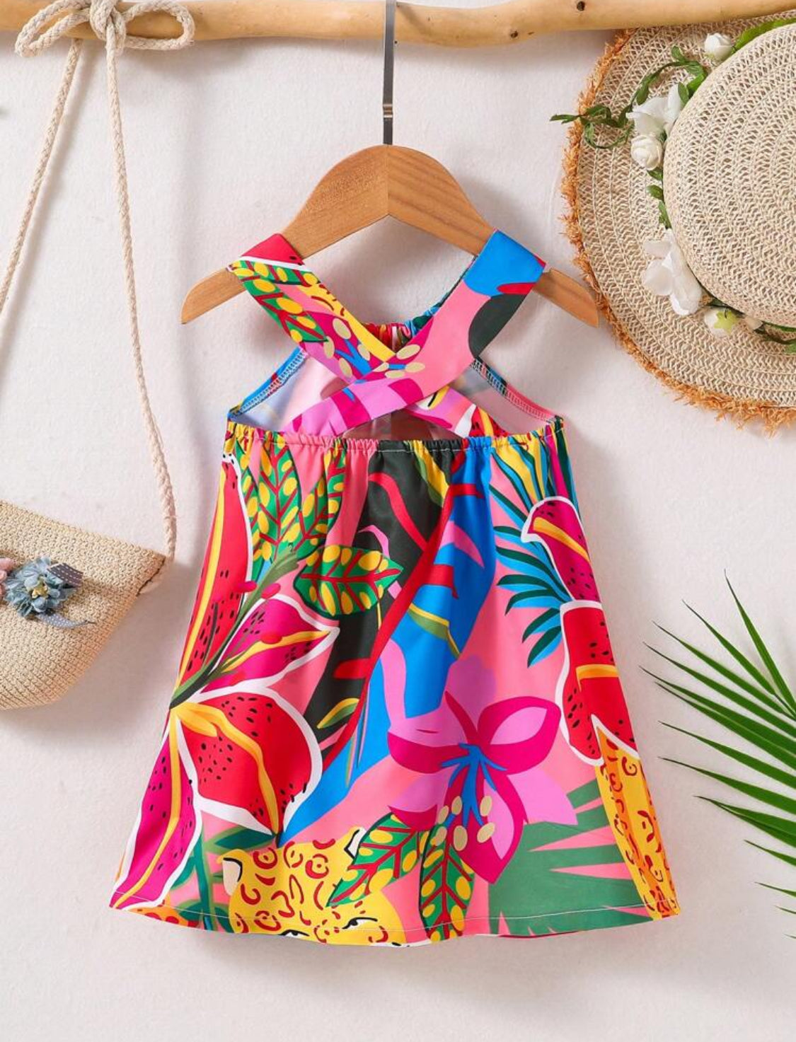 Baby Girl Tropical Printed Colorful Casual Halter Dress