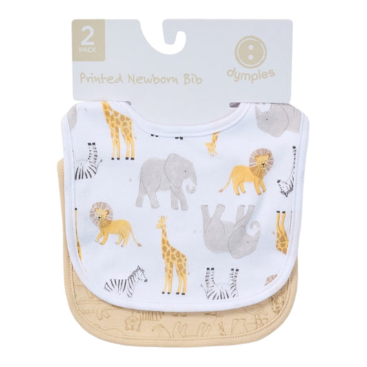 Dymples Baby Safari Print Newborn Bib 2 Pack - White & Brown - Size One Size