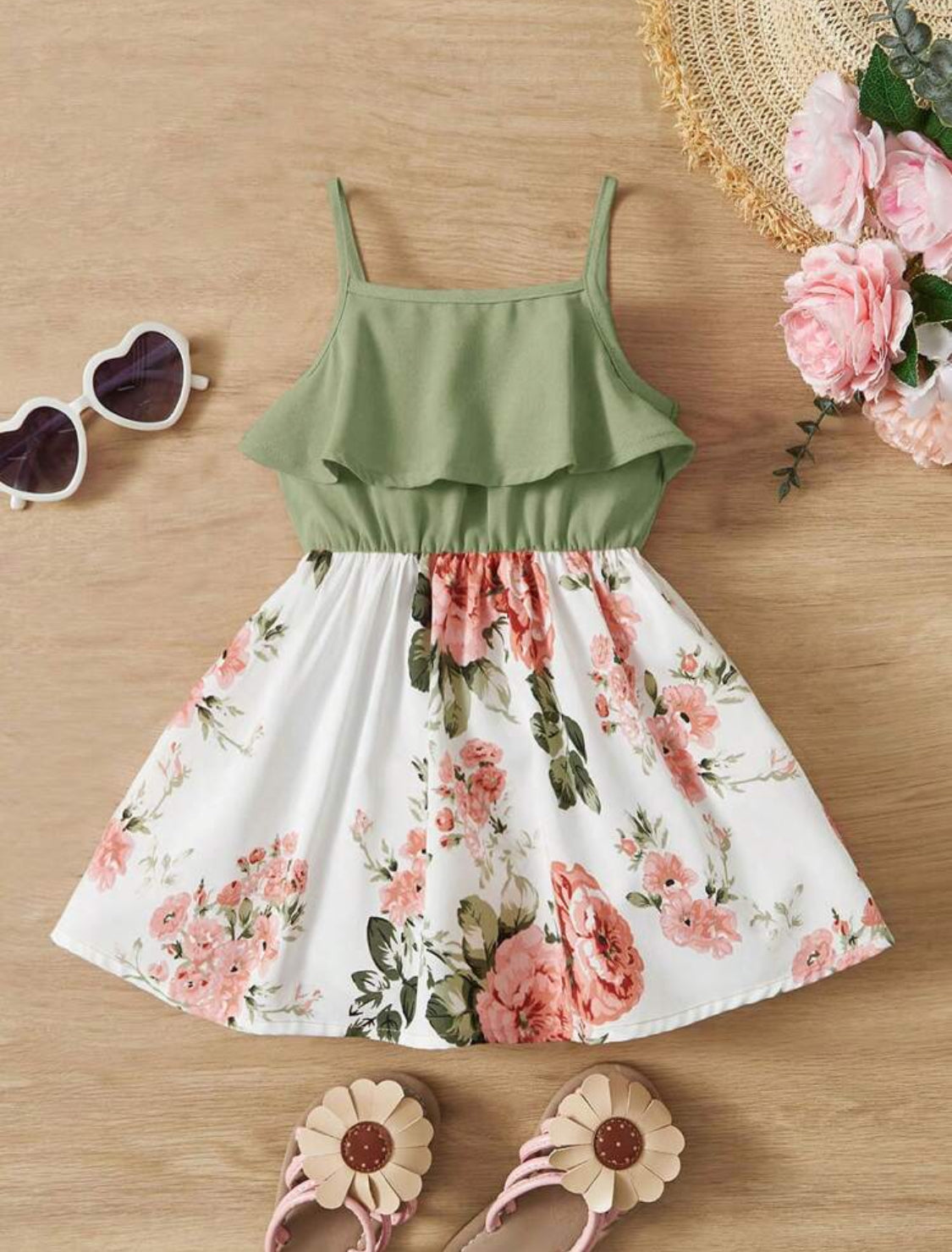 SHEIN Baby Girl Cute Floral Print Spaghetti Strap Dress