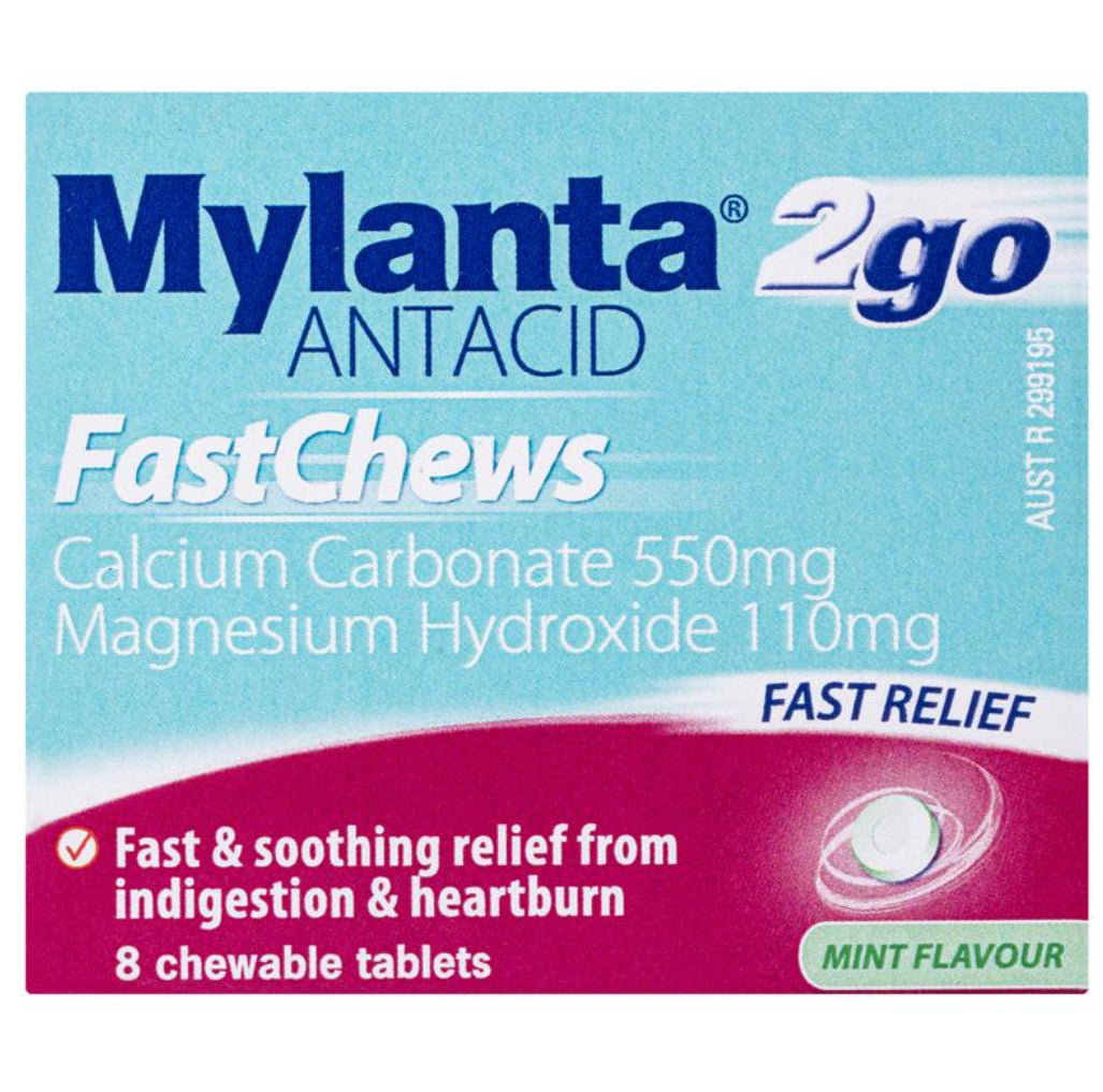 Mylanta 2Go Antacid FastChews Tablets Mint 8 Pack