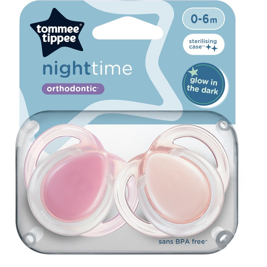 Tommee Tippee Night Time Soothers 0-6m 2 Pack Dummies - Assorted*