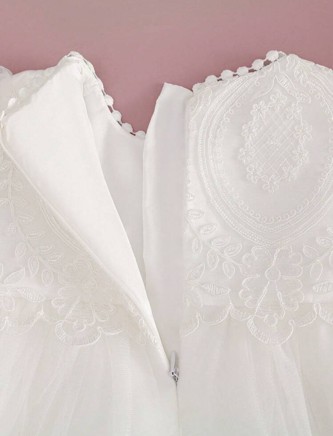 Baby Girl Premium Embroidered Christening Dress White Mesh Gown