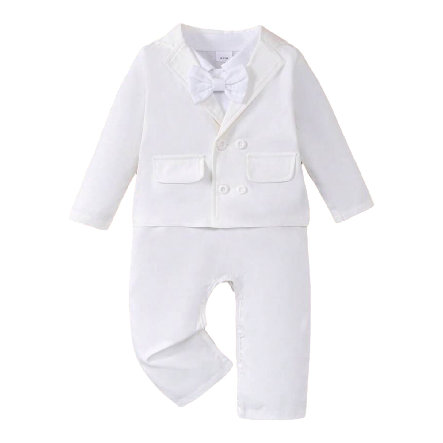 3pcs Baby Boy Christening Outfit: Collar Long Sleeve Jumpsuit, Long Sleeve Jacket, Bow Tie