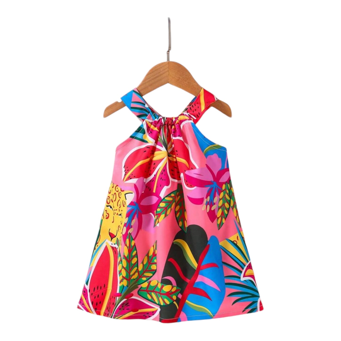 Baby Girl Tropical Printed Colorful Casual Halter Dress