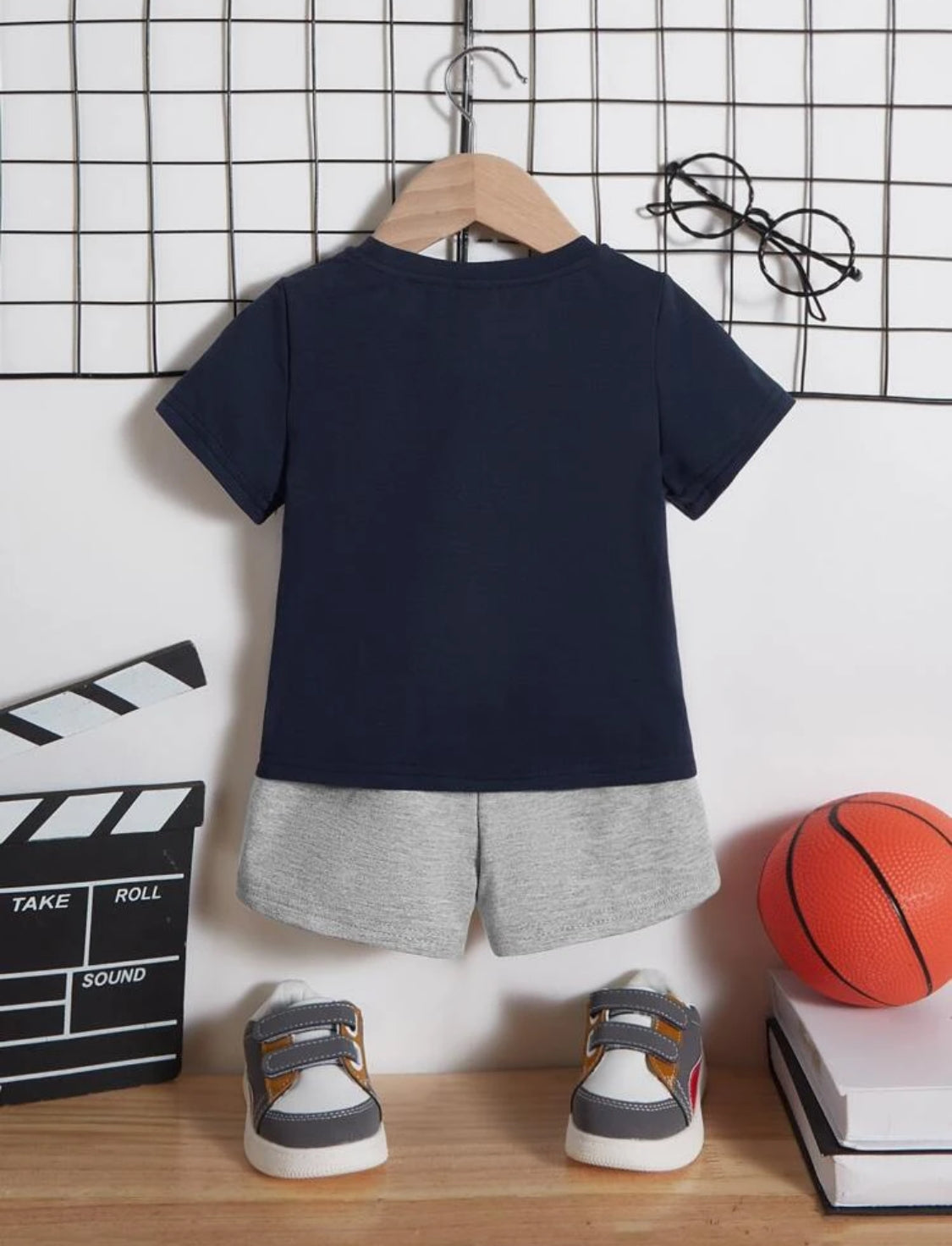 SHEIN Baby Boy Basketball & Letter Graphic Tee & Shorts