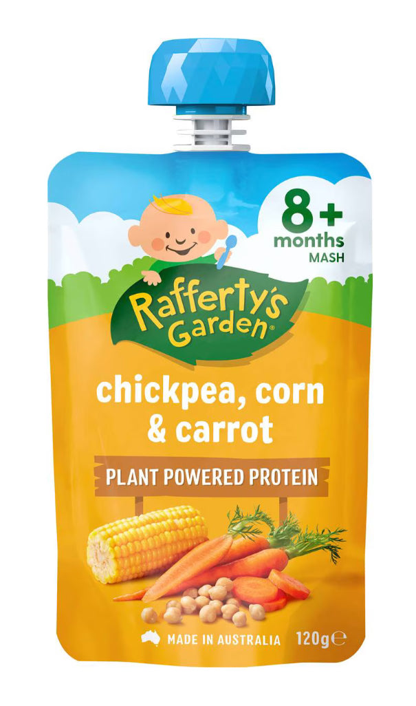 Rafferty's Garden Baby Food Pouch Chickpea, Corn & Carrot Protein 8+ Months 120g