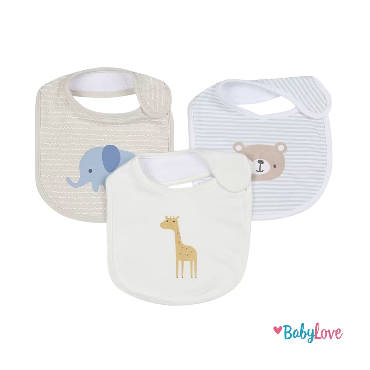 3 Pack Organic Cotton Bibs - Animals