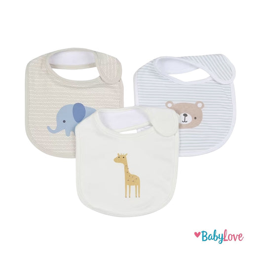 3 Pack Organic Cotton Bibs - Animals