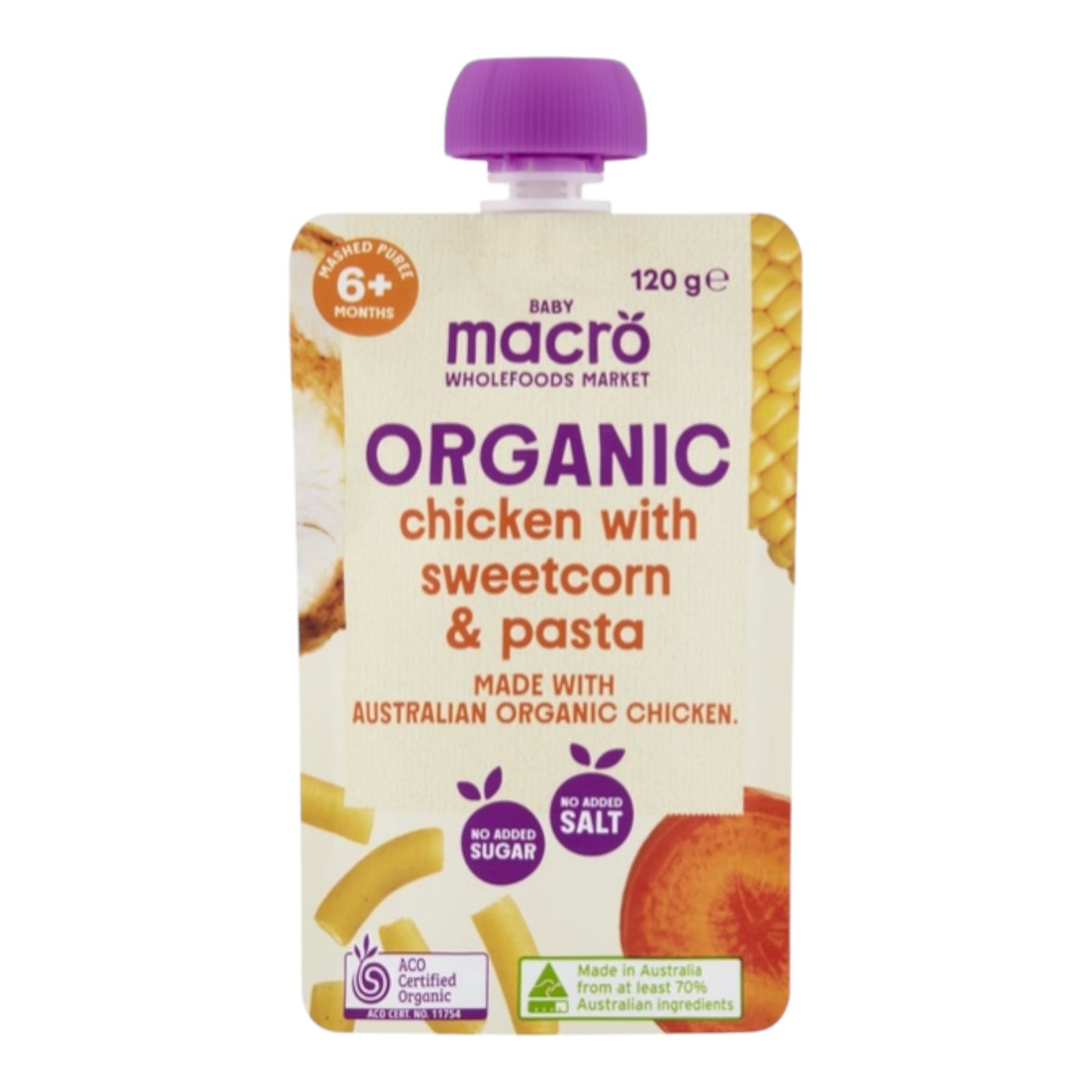 Macro Organic Baby Food Chicken & Sweetcorn Pasta 6m