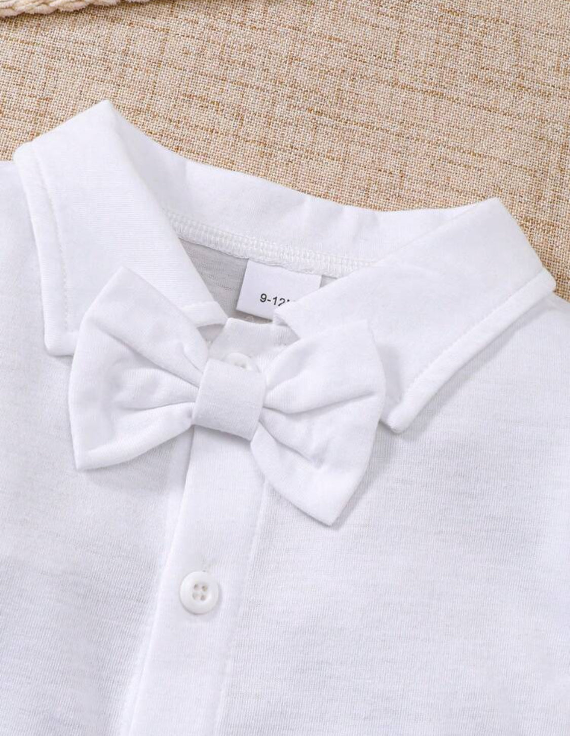 3pcs Baby Boy Christening Outfit: Collar Long Sleeve Jumpsuit, Long Sleeve Jacket, Bow Tie