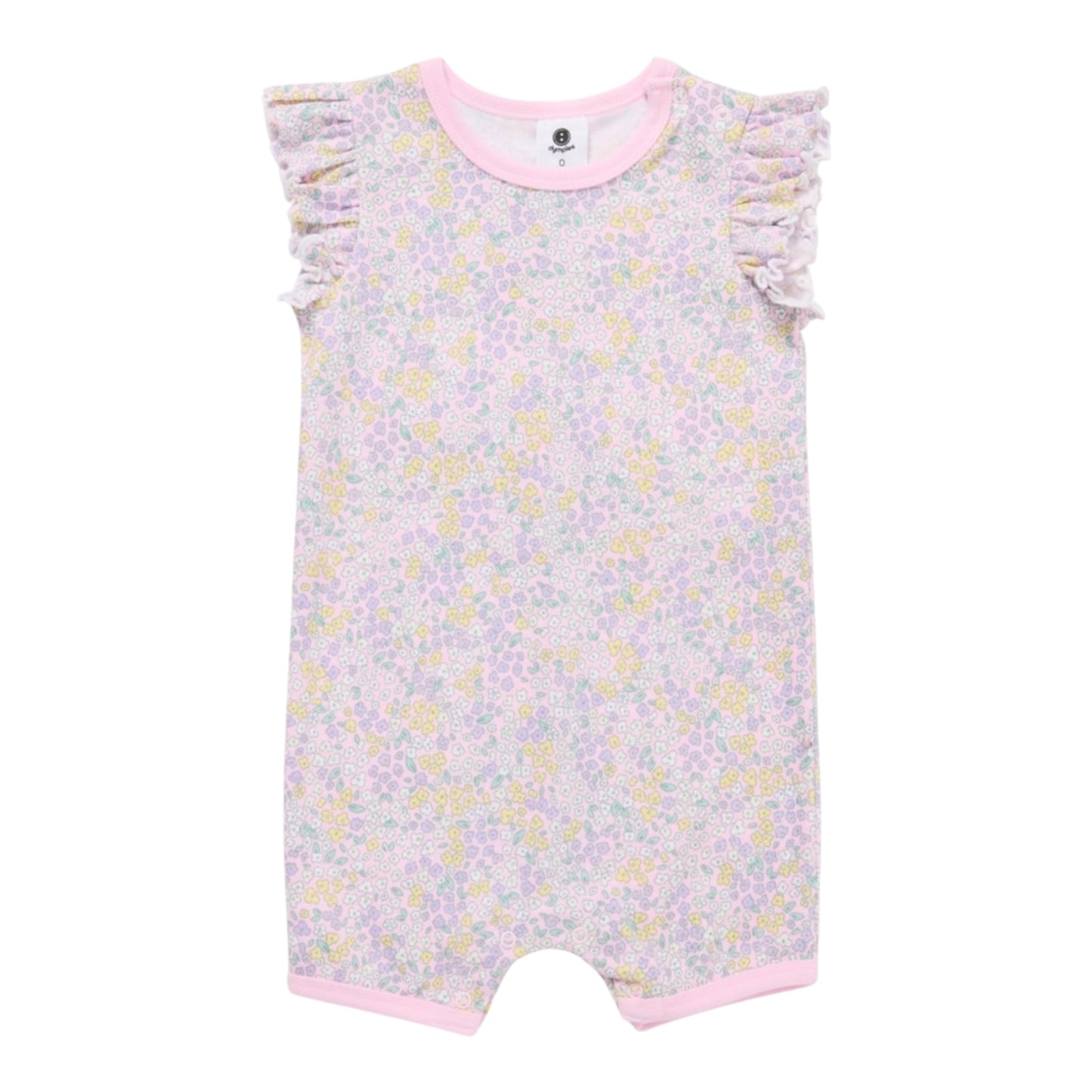 Dymples Kids Floral Print Frill Sleeve Romper - Pink