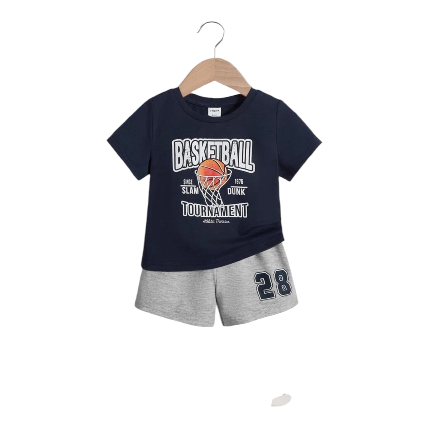 SHEIN Baby Boy Basketball & Letter Graphic Tee & Shorts