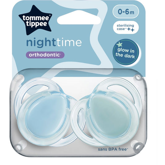 Tommee Tippee Night Time Soothers 0-6m 2 Pack Dummies - Assorted*