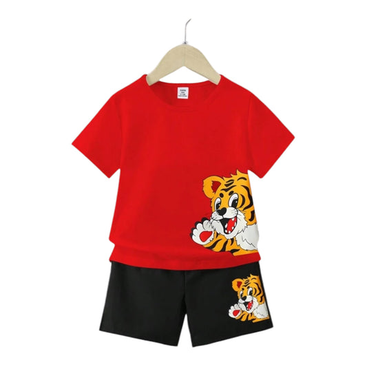 SHEIN Baby Boys' Casual And Versatile Tiger Printed Outfit For Spring And Summer