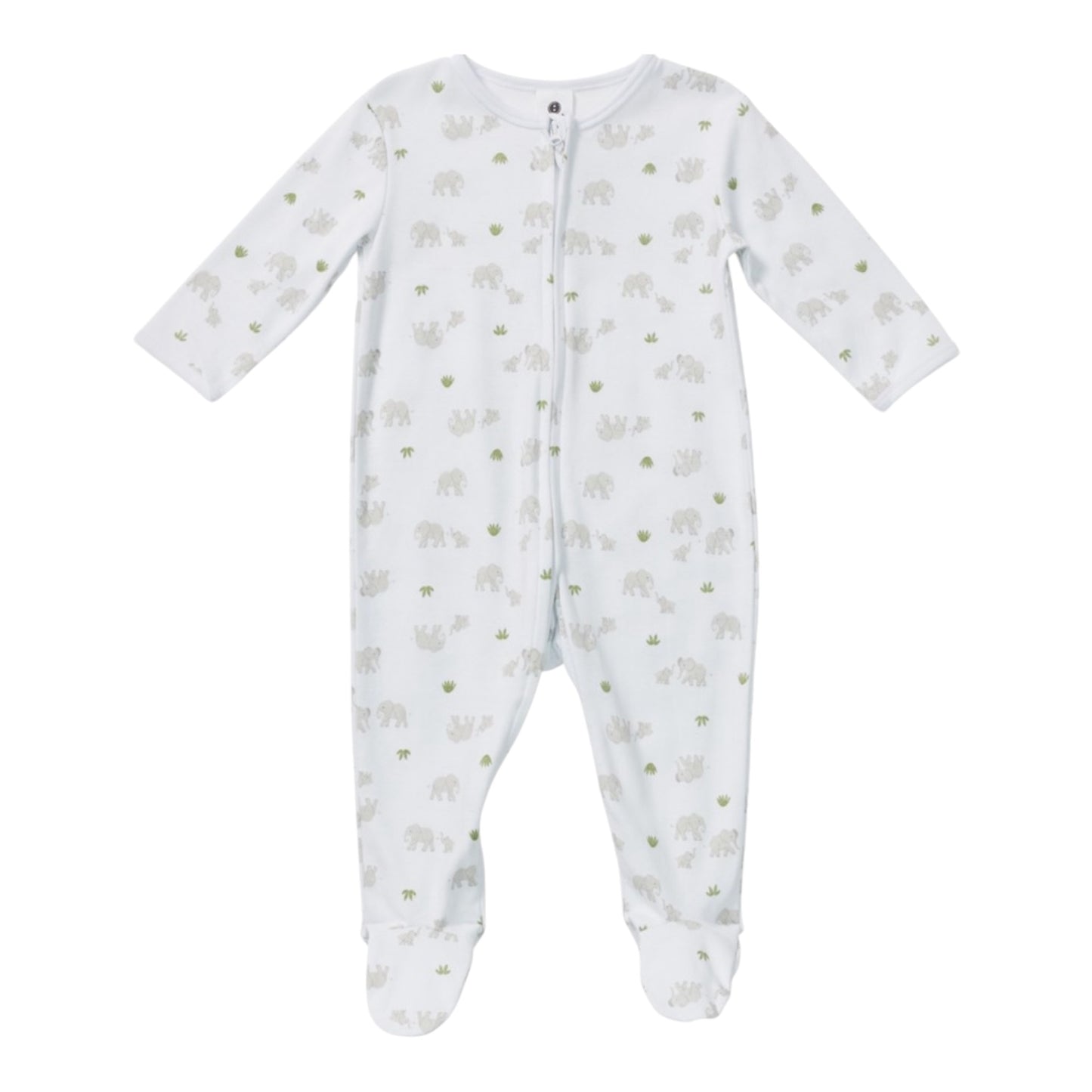 Dymples Baby Organic Cotton Elephant Print Zip Coveralls - Grey & White