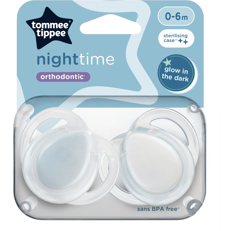 Tommee Tippee Night Time Soothers 0-6m 2 Pack Dummies - Assorted*