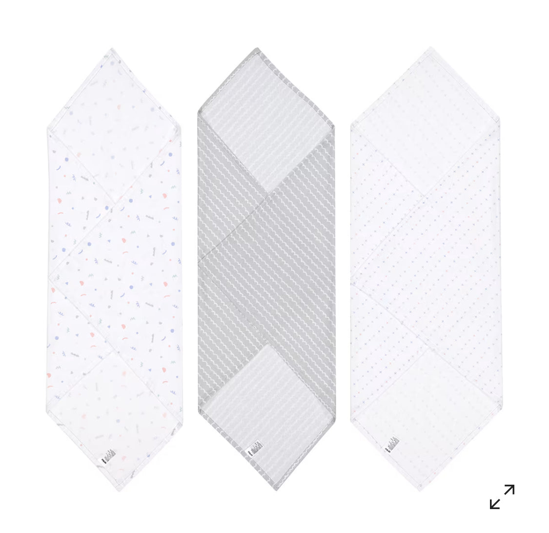 3 Pack Flannelette Cotton Wraps - Squiggle