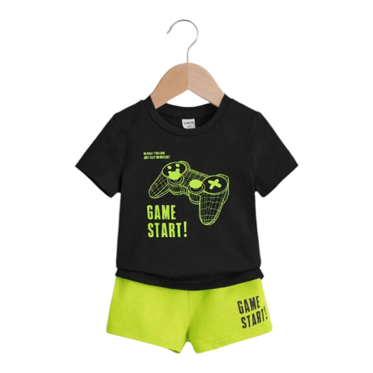 SHEIN Baby Boy Gamepad & Slogan Graphic Tee & Shorts