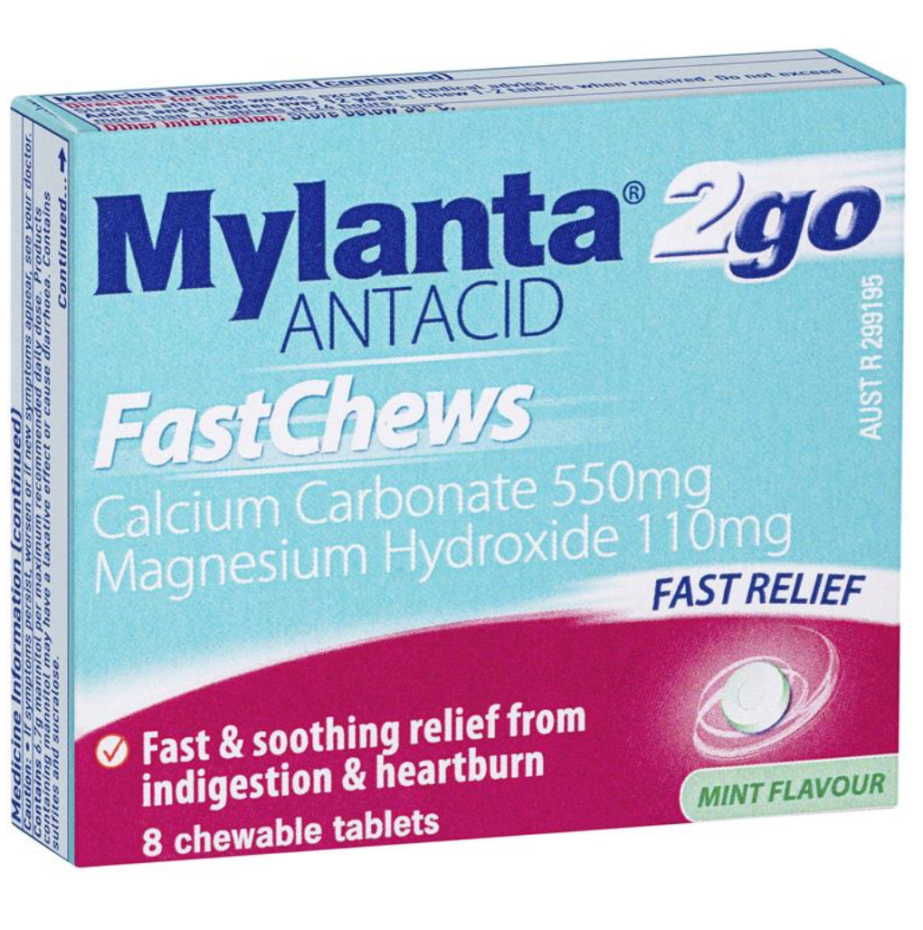 Mylanta 2Go Antacid FastChews Tablets Mint 8 Pack