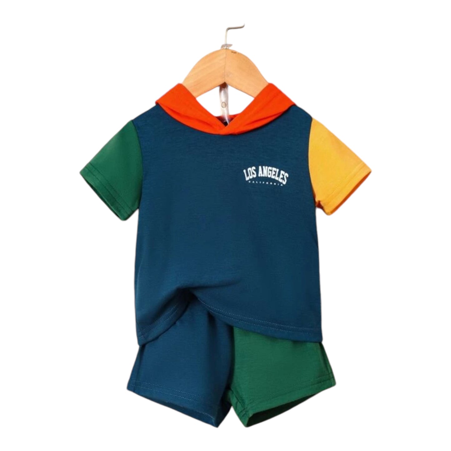 Baby Boy Letter Graphic Colorblock Hooded Tee & Shorts