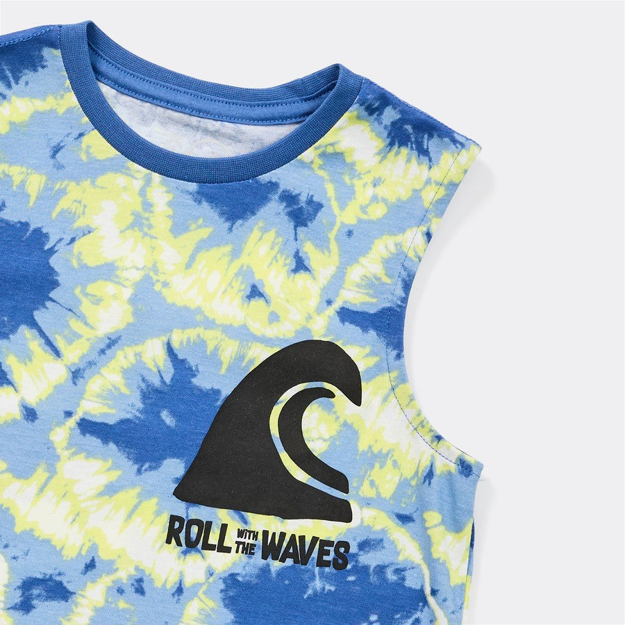 K-D Kids Tie Dye Print Tank - Blue & Green