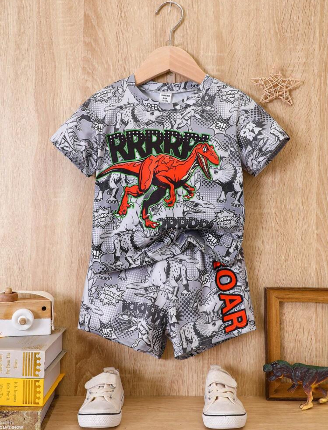 SHEIN Baby boy Dinosaur & letter graphic tee and shorts