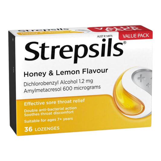 Strepsils Sore Throat Lozenges Antibacterial Honey & Lemon 36 Pack