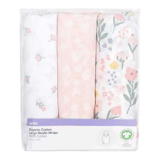 Organic Cotton Large Muslin Wraps - Floral