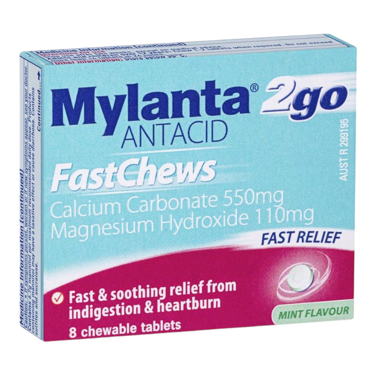 Mylanta 2Go Antacid FastChews Tablets Mint 8 Pack