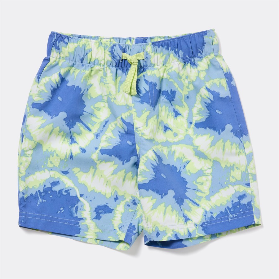 K-D Kids Tie Dye Print Board Shorts - Blue & Green