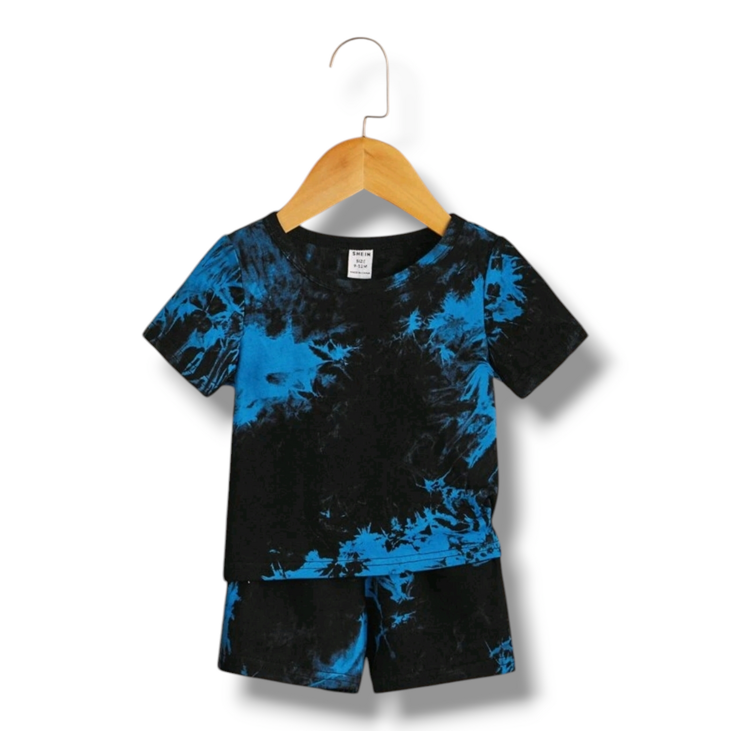 SHEIN Baby Boy Tie-Dyed T-Shirt And Shorts Casual Simple Set Is Suitable For Summer Wear