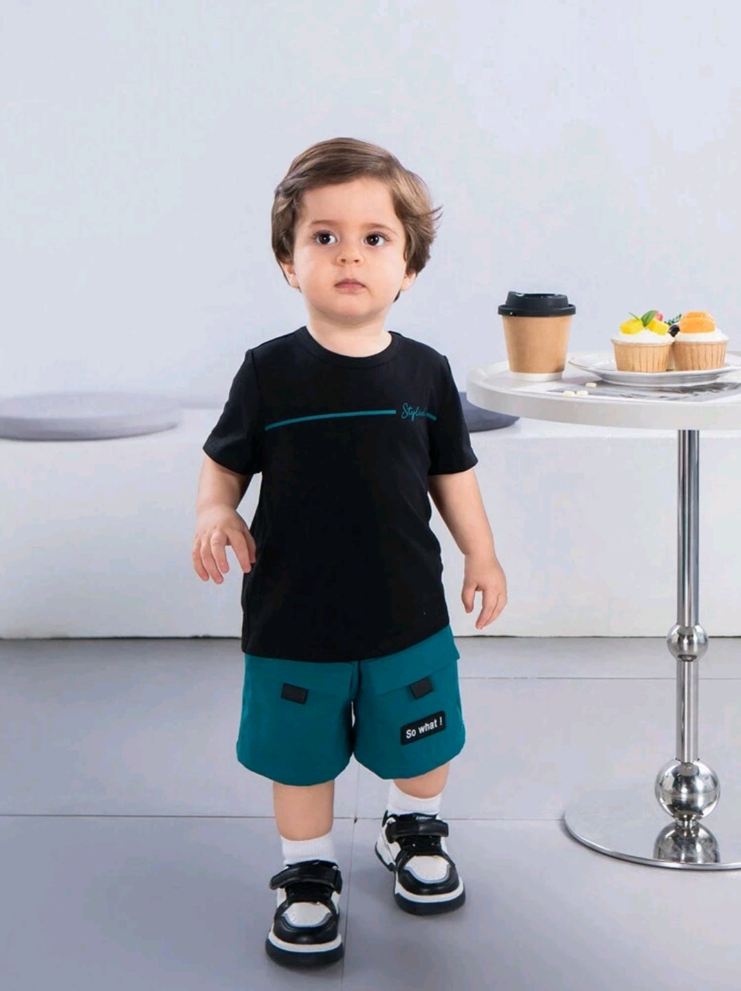 SHEIN Baby Boy Cute Casual Loose Short Sleeve T-Shirt With Letter Print And Cargo Shorts With Large Pockets Summer Outfits