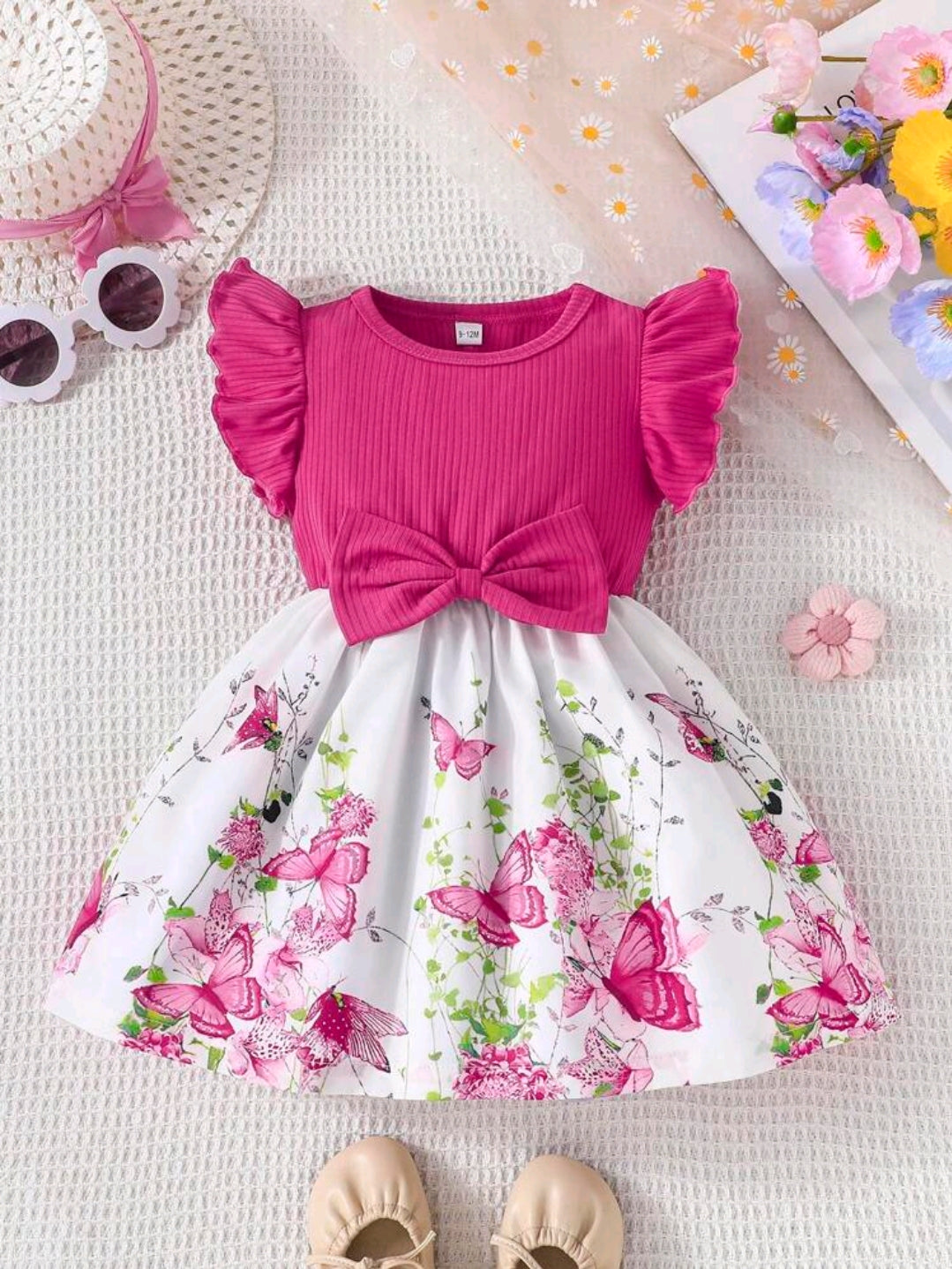 Baby Girl Summer Ruffled Sleeve Patchwork Dress