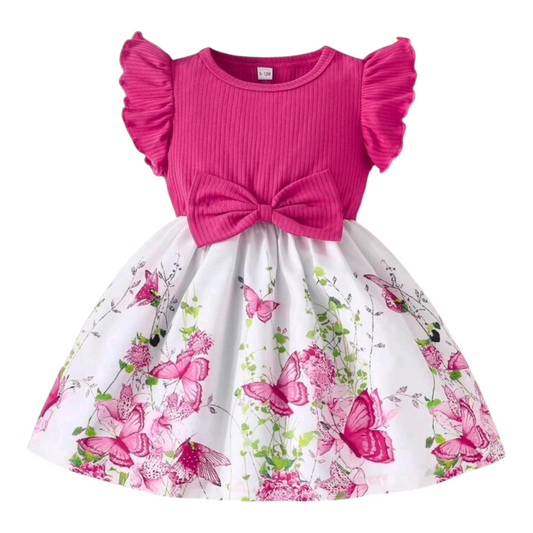 Baby Girl Summer Ruffled Sleeve Patchwork Dress