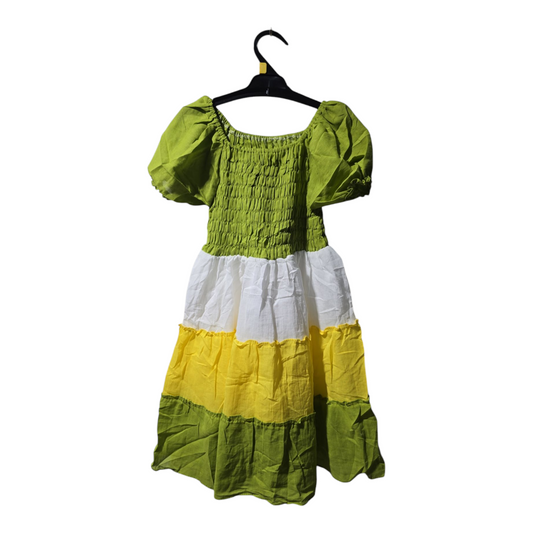 Green white yellow dress