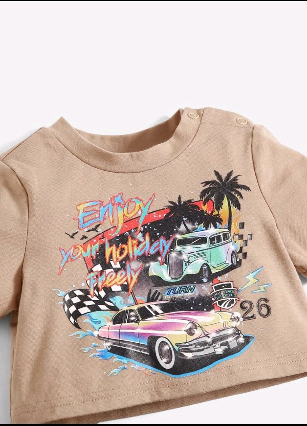 SHEIN Baby Girl Slogan & Car Print Tee & Shorts