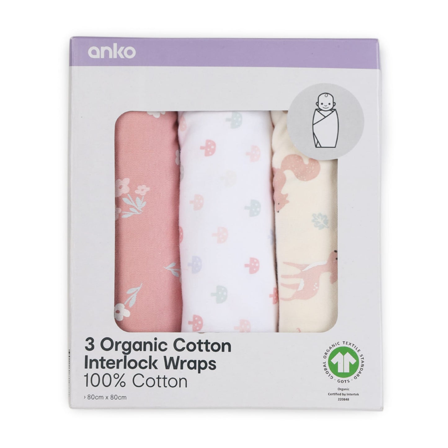 3 Pack Organic Cotton Interlock Wraps - Woodlands