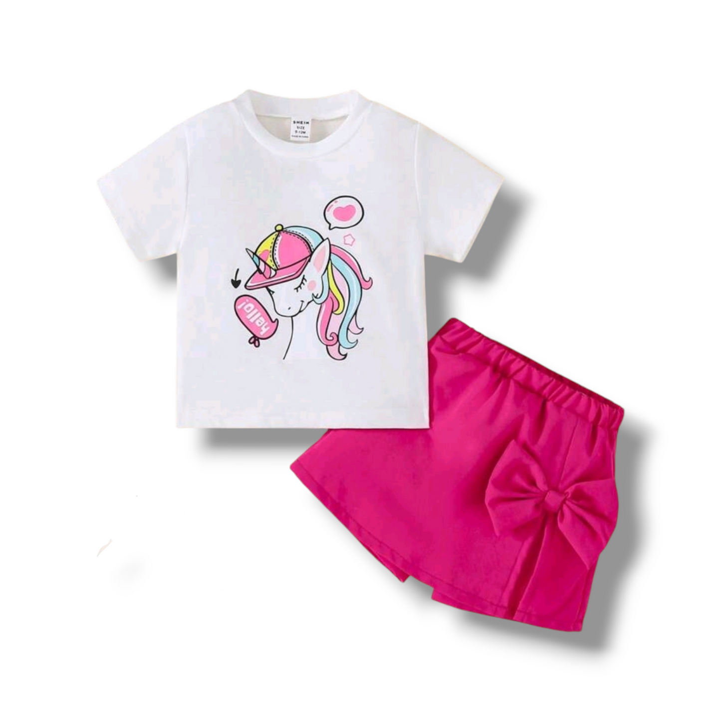 Baby Girl Whimsical Unicorn Print 2pcs Set - Casual Short Sleeve Top And Skirt, Trendy