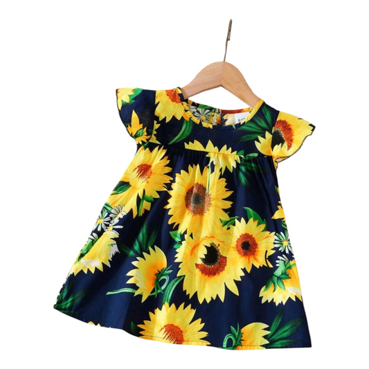 Baby Girl Little Cap Sleeve Sunflower Dress Baby Fashion Cute Princess Dress