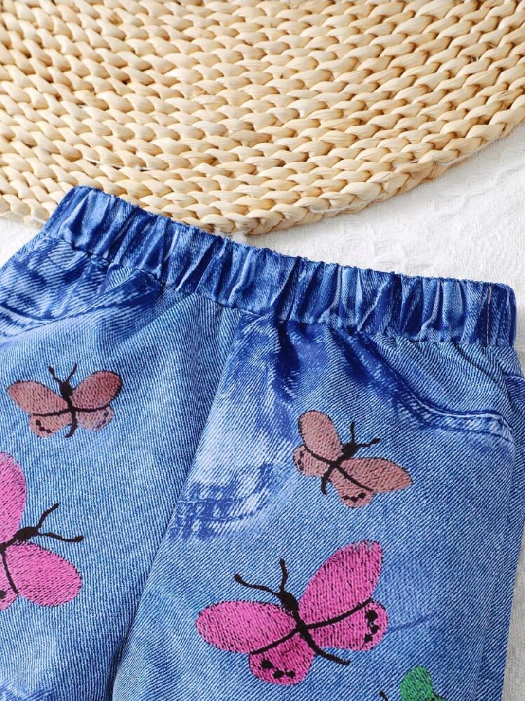 Summer Butterfly Print T-Shirt + Denim Butterfly Print Shorts